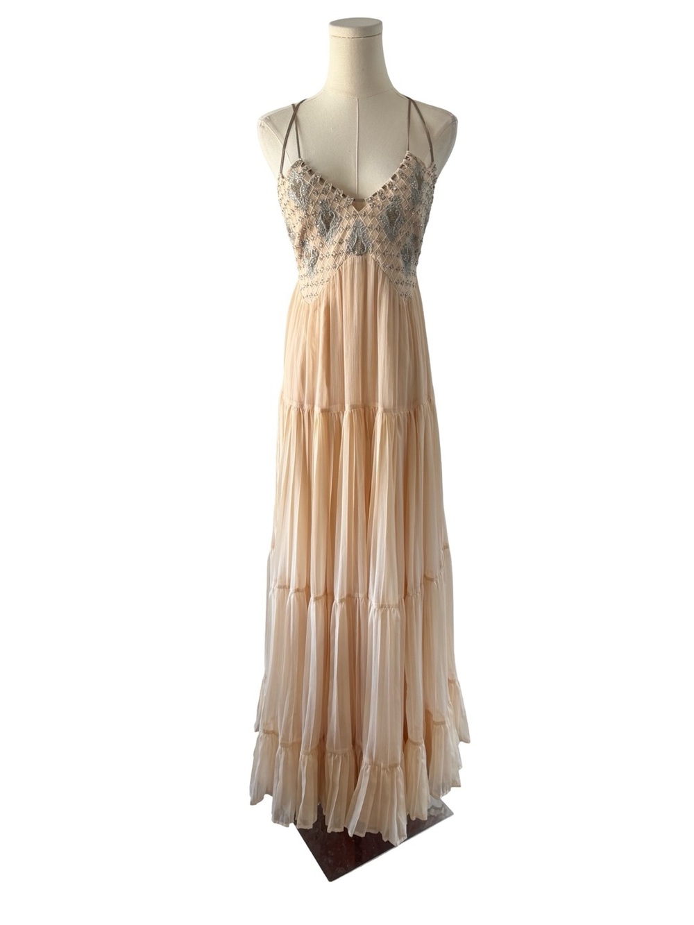 Free People Lost in a Dream Tiered Maxi Dress in Cream/peach Size 2, Rare - Picture 2 of 11